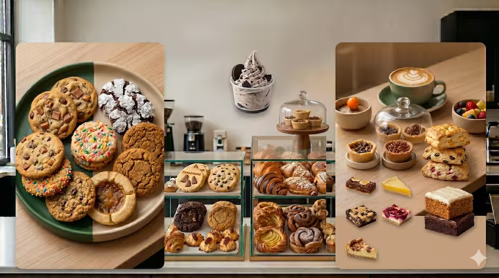 Dessert and bakery tray options prepared by Town Talk Bakery